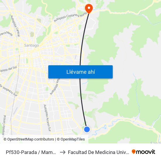Pf530-Parada / Mampato Las Viscachas to Facultad De Medicina Universidad Del Desarrollo map