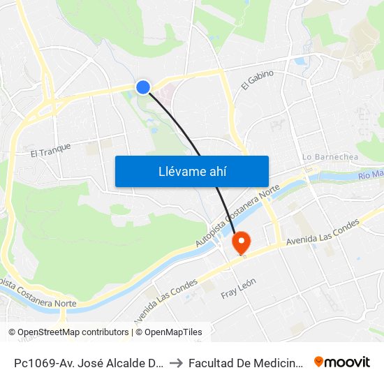 Pc1069-Av. José Alcalde Délano / Esq. Camino De La Fragua to Facultad De Medicina Universidad Del Desarrollo map