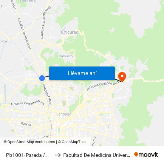 Pb1001-Parada / Cruce Quilicura to Facultad De Medicina Universidad Del Desarrollo map