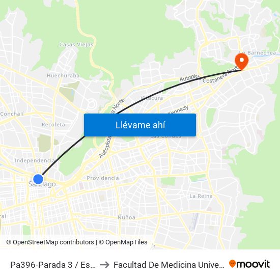 Pa396-Parada 3 / Estación Mapocho to Facultad De Medicina Universidad Del Desarrollo map