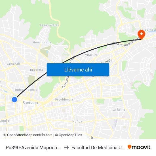 Pa390-Avenida Mapocho / Esq. Ricardo Cumming to Facultad De Medicina Universidad Del Desarrollo map