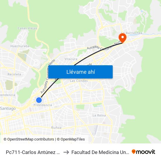 Pc711-Carlos Antúnez / Esq. Alfredo Barros E. to Facultad De Medicina Universidad Del Desarrollo map