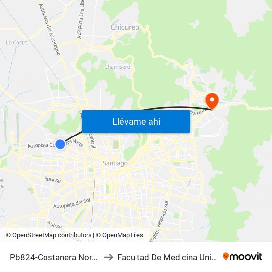 Pb824-Costanera Norte / Esq. Valle Alegre to Facultad De Medicina Universidad Del Desarrollo map