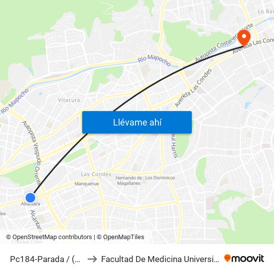 Pc184-Parada / (M) Alcántara to Facultad De Medicina Universidad Del Desarrollo map
