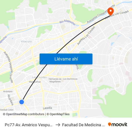 Pc77-Av. Américo Vespucio / Esq. Av. Cristóbal Colón to Facultad De Medicina Universidad Del Desarrollo map