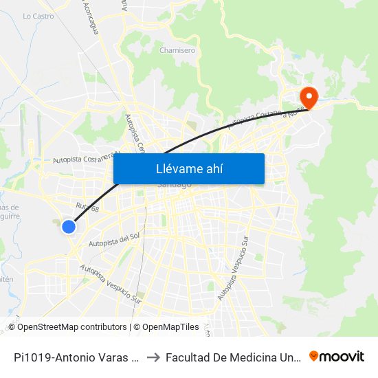 Pi1019-Antonio Varas / Esq. Av. El Descanso to Facultad De Medicina Universidad Del Desarrollo map