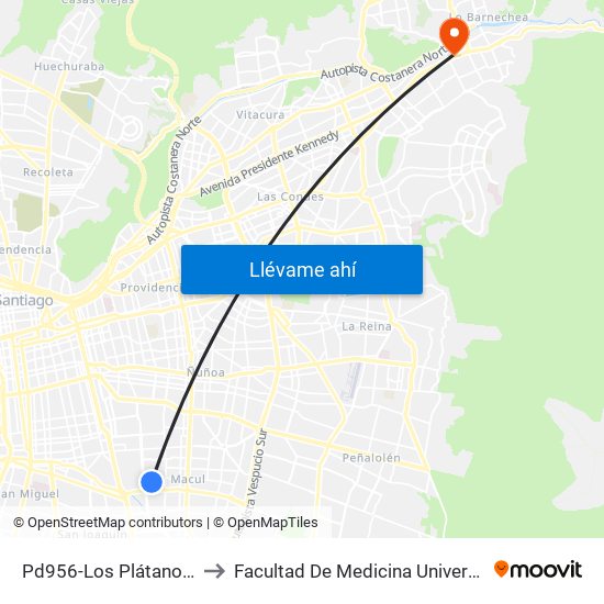 Pd956-Los Plátanos / Esq. Urizar to Facultad De Medicina Universidad Del Desarrollo map