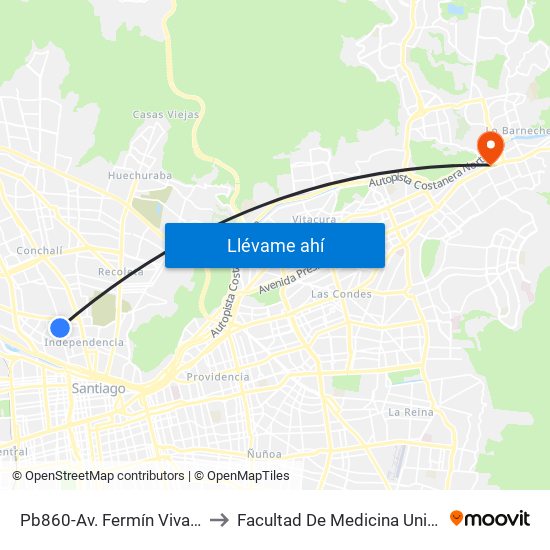 Pb860-Av. Fermín Vivaceta / Esq. El Molino to Facultad De Medicina Universidad Del Desarrollo map