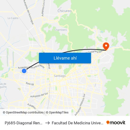 Pj685-Diagonal Reny / Esq. Bombal to Facultad De Medicina Universidad Del Desarrollo map