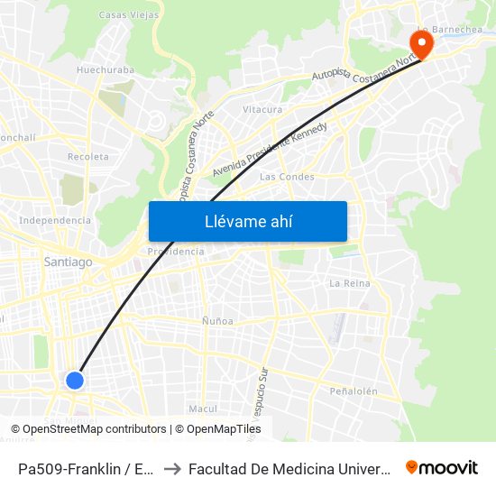 Pa509-Franklin / Esq. San Diego to Facultad De Medicina Universidad Del Desarrollo map