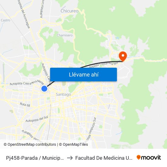 Pj458-Parada / Municipalidad De Quinta Normal to Facultad De Medicina Universidad Del Desarrollo map