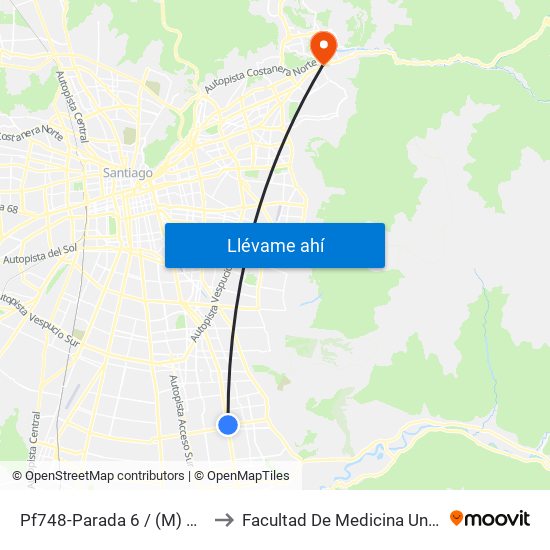Pf748-Parada 6 / (M) Hospital Sótero Del Río to Facultad De Medicina Universidad Del Desarrollo map
