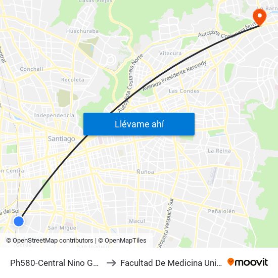 Ph580-Central Nino García / Esq. Mariquina to Facultad De Medicina Universidad Del Desarrollo map