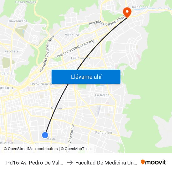 Pd16-Av. Pedro De Valdivia / Esq. Los Olmos to Facultad De Medicina Universidad Del Desarrollo map
