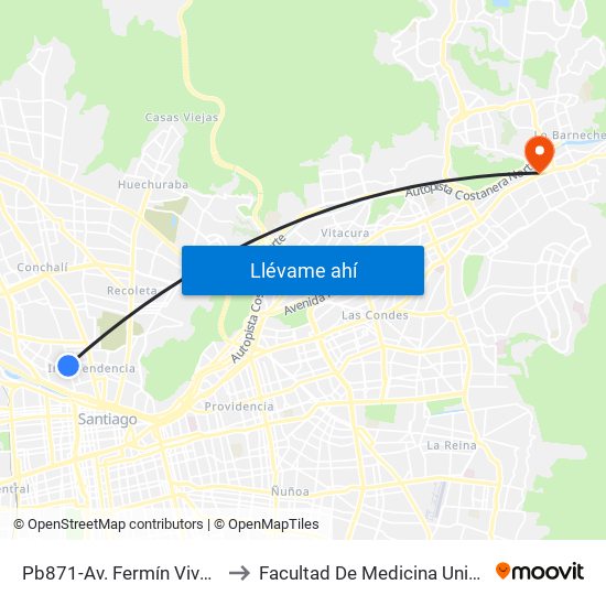 Pb871-Av. Fermín Vivaceta / Esq. Gamero to Facultad De Medicina Universidad Del Desarrollo map