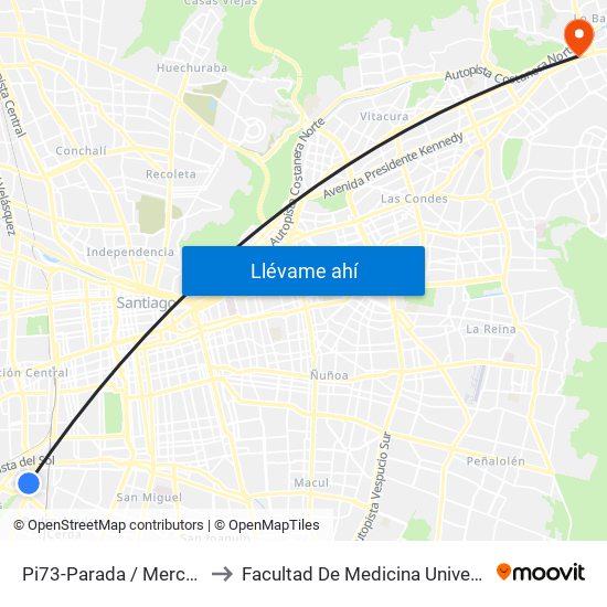 Pi73-Parada / Mercado Lo Valledor to Facultad De Medicina Universidad Del Desarrollo map