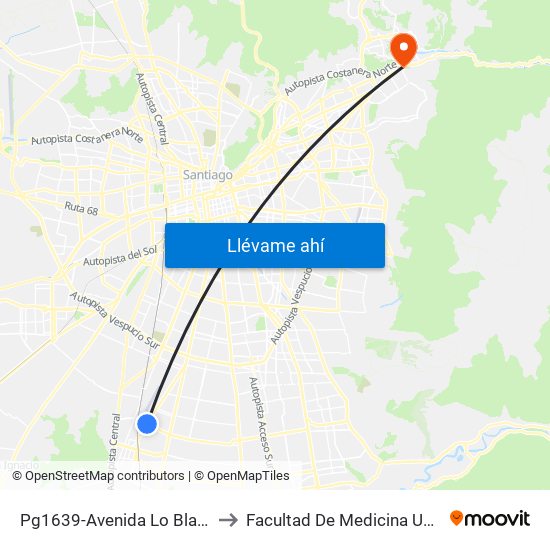 Pg1639-Avenida Lo Blanco / Esq. Gran Avenida to Facultad De Medicina Universidad Del Desarrollo map