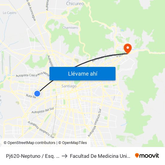 Pj620-Neptuno / Esq. Territorio Antártico to Facultad De Medicina Universidad Del Desarrollo map