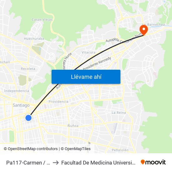 Pa117-Carmen / Esq. Marín to Facultad De Medicina Universidad Del Desarrollo map