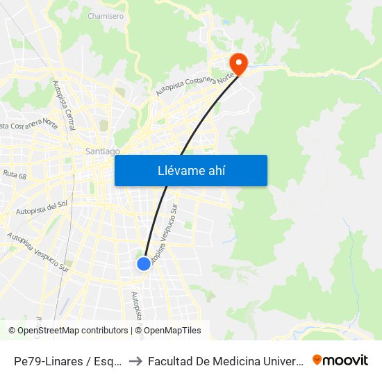 Pe79-Linares / Esq. Punta Arenas to Facultad De Medicina Universidad Del Desarrollo map