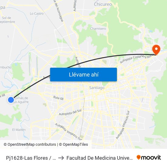 Pj1628-Las Flores / Esq. Las Brisas to Facultad De Medicina Universidad Del Desarrollo map