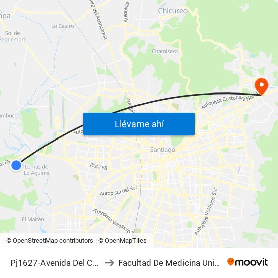 Pj1627-Avenida Del Canal / Esq. La Flores to Facultad De Medicina Universidad Del Desarrollo map