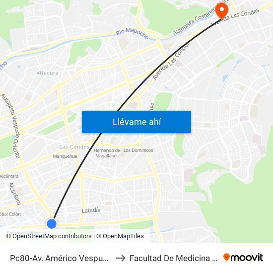Pc80-Av. Américo Vespucio / Esq. Av. Francisco Bilbao to Facultad De Medicina Universidad Del Desarrollo map