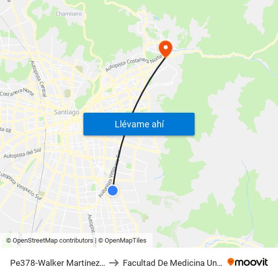 Pe378-Walker Martínez / Esq. Juan De Pineda to Facultad De Medicina Universidad Del Desarrollo map