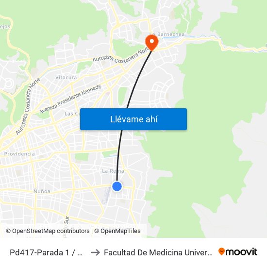 Pd417-Parada 1 / Hospital Militar to Facultad De Medicina Universidad Del Desarrollo map