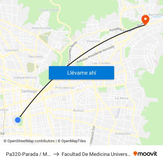 Pa320-Parada / Movistar Arena to Facultad De Medicina Universidad Del Desarrollo map