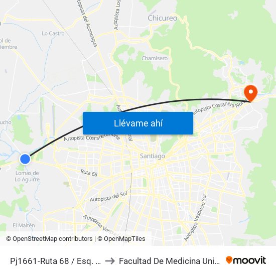 Pj1661-Ruta 68 / Esq. Camino A Noviciado to Facultad De Medicina Universidad Del Desarrollo map