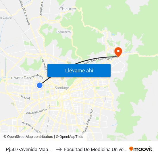 Pj507-Avenida Mapocho / Esq. Radal to Facultad De Medicina Universidad Del Desarrollo map