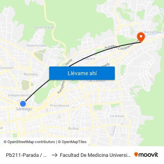 Pb211-Parada / Vega Central to Facultad De Medicina Universidad Del Desarrollo map