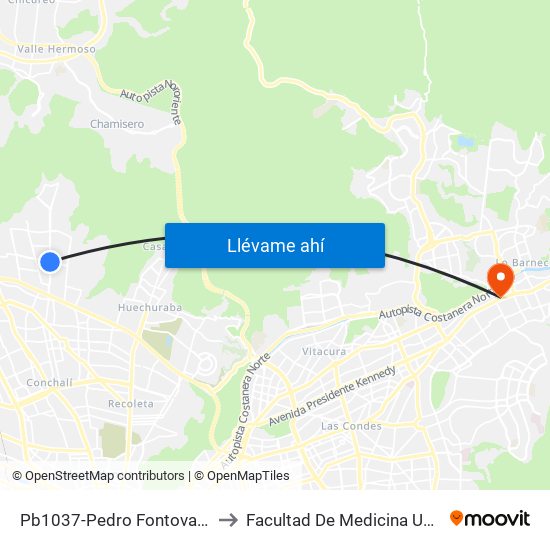 Pb1037-Pedro Fontova / Esq. Avenida El Sauce to Facultad De Medicina Universidad Del Desarrollo map