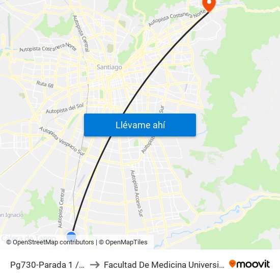 Pg730-Parada 1 / Est. 5 Pinos to Facultad De Medicina Universidad Del Desarrollo map