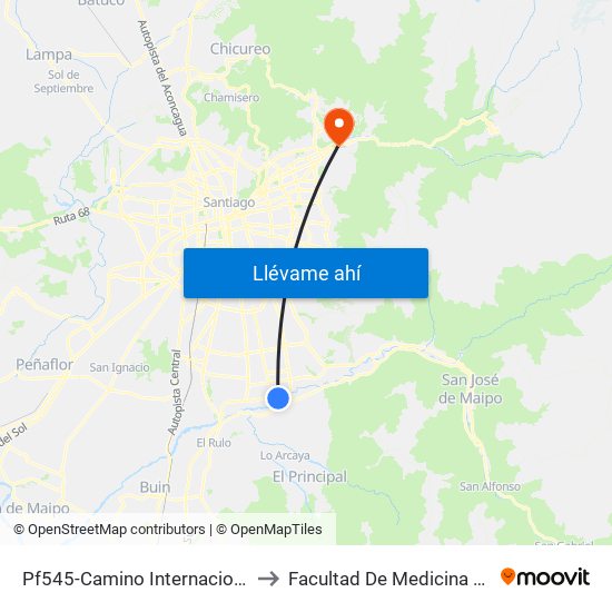 Pf545-Camino Internacional / Esq. Ejército Libertador to Facultad De Medicina Universidad Del Desarrollo map