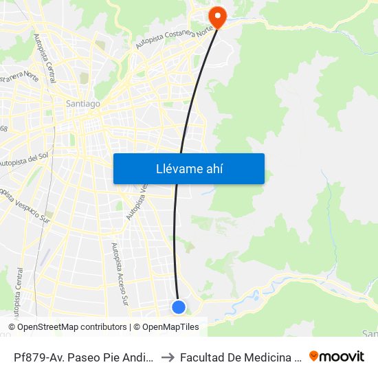 Pf879-Av. Paseo Pie Andino / Esq. Av. Eduardo Cordero to Facultad De Medicina Universidad Del Desarrollo map