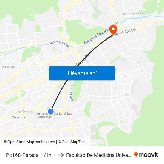 Pc168-Parada 1 / Inacap Apoquindo to Facultad De Medicina Universidad Del Desarrollo map