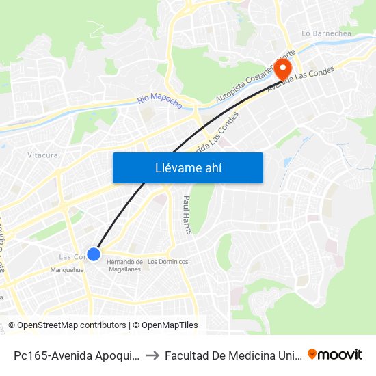 Pc165-Avenida Apoquindo / Esq. E. Dell'Orto to Facultad De Medicina Universidad Del Desarrollo map