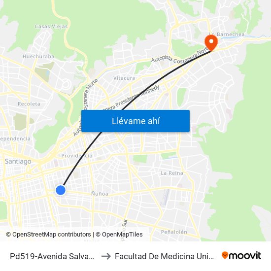 Pd519-Avenida Salvador / Esq. Colo Colo to Facultad De Medicina Universidad Del Desarrollo map