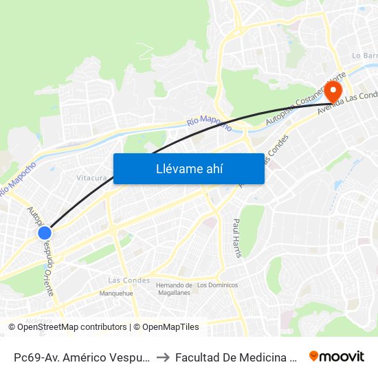 Pc69-Av. Américo Vespucio / Esq. Avenida Vitacura to Facultad De Medicina Universidad Del Desarrollo map