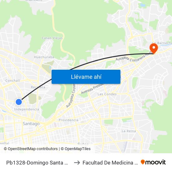 Pb1328-Domingo Santa María / Esq. Av. Fermín Vivaceta to Facultad De Medicina Universidad Del Desarrollo map