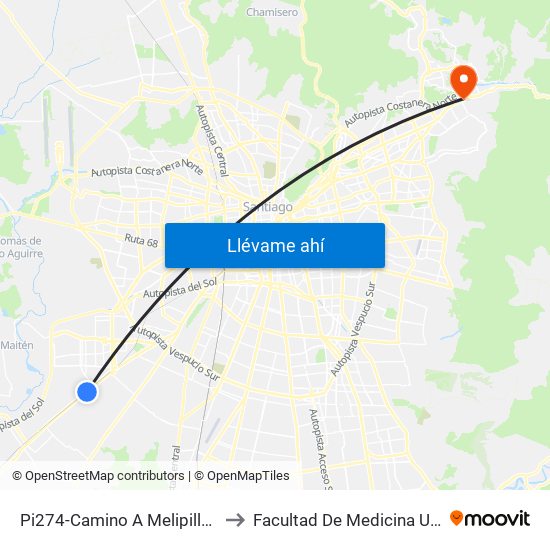 Pi274-Camino A Melipilla / Esq. Jacques Cousteau to Facultad De Medicina Universidad Del Desarrollo map