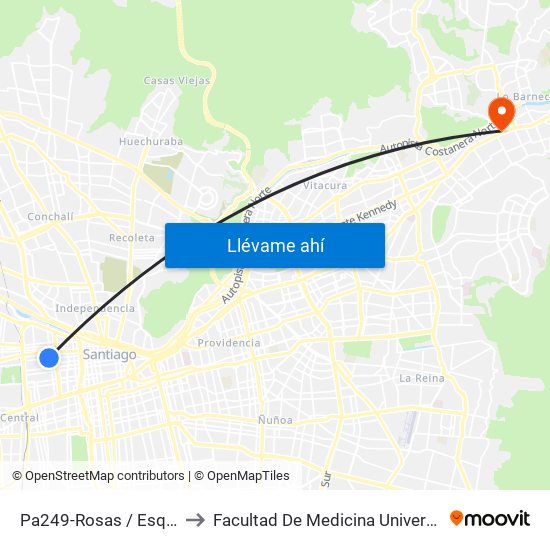 Pa249-Rosas / Esq. García Reyes to Facultad De Medicina Universidad Del Desarrollo map