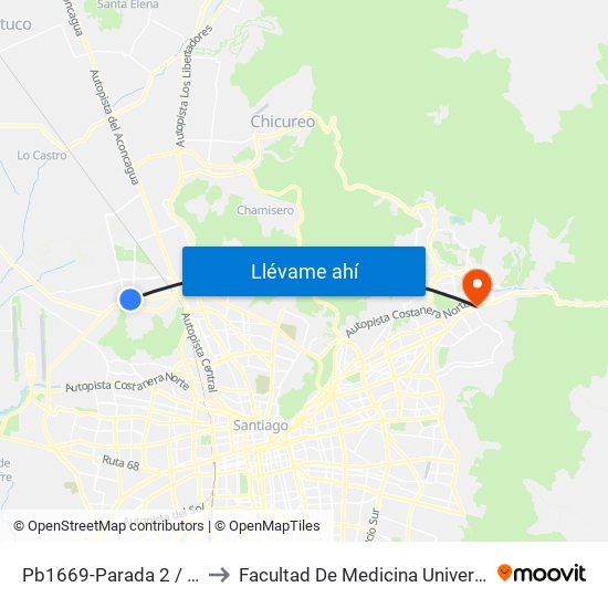 Pb1669-Parada 2 / Plaza Quilicura to Facultad De Medicina Universidad Del Desarrollo map