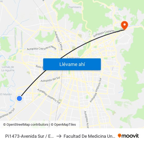 Pi1473-Avenida Sur / Esq. Avenida 4 Poniente to Facultad De Medicina Universidad Del Desarrollo map
