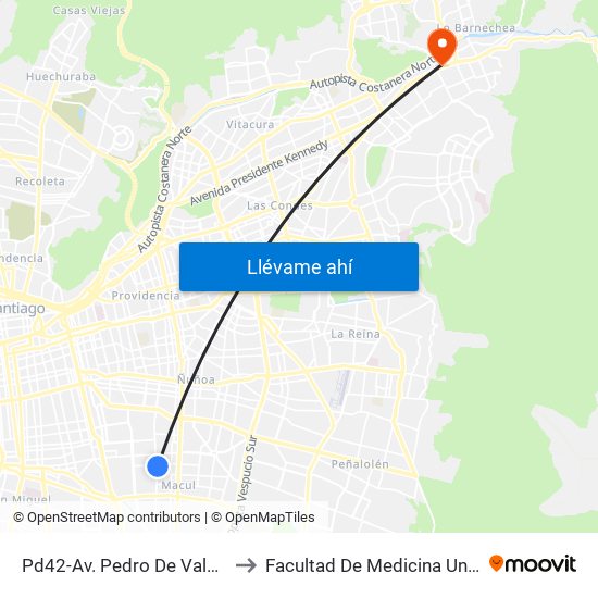 Pd42-Av. Pedro De Valdivia / Esq. Los Espinos to Facultad De Medicina Universidad Del Desarrollo map