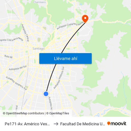 Pe171-Av. Américo Vespucio / Esq. Av. Santa Rosa to Facultad De Medicina Universidad Del Desarrollo map