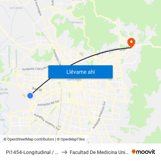 Pi1454-Longitudinal / Esq. Marta Ossa Ruiz to Facultad De Medicina Universidad Del Desarrollo map