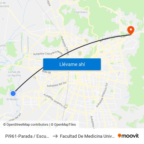 Pi961-Parada / Escuela De Suboficiales to Facultad De Medicina Universidad Del Desarrollo map